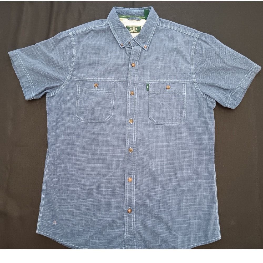 GH Bass & Co Mens Short Sleeve Button Down Shirt Blue Grid‎ Workwear Size M